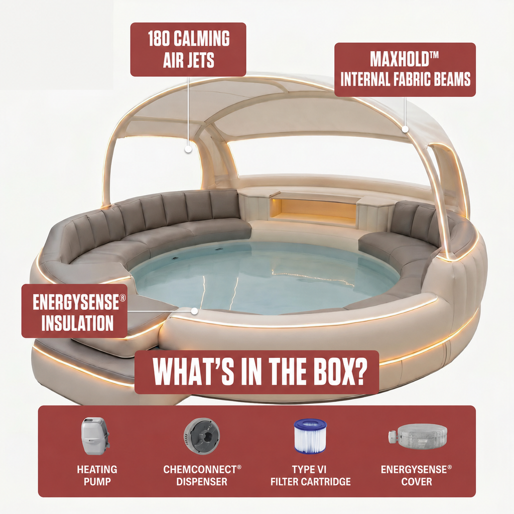 Aufblasbarer Whirlpool mit Überdachung und Ambientebeleuchtung
