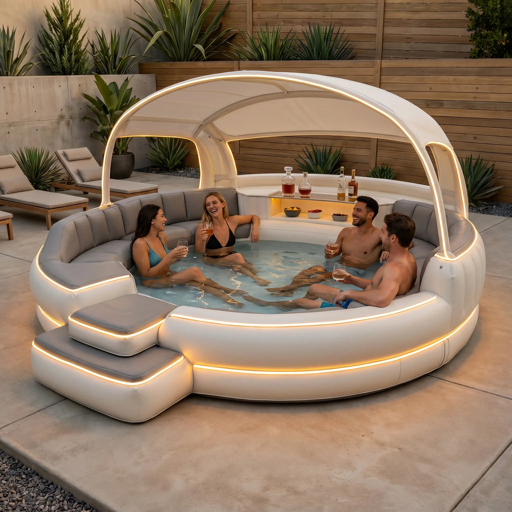 Aufblasbarer Whirlpool mit Überdachung und Ambientebeleuchtung